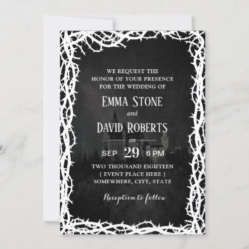 Elegant Dark Fairytale Castle Thorn Frame Wedding Invitation