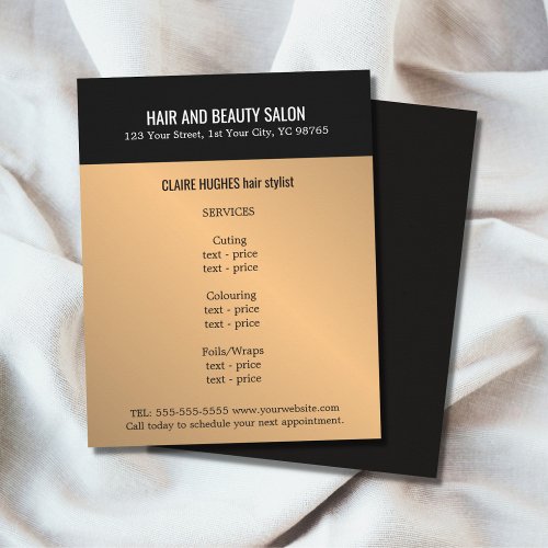 Elegant Dark Faux Gold Black Beauty Salon Flyer