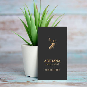 Elegant Dark Faux Gold Scissors Comb Hairstylist  Business Card