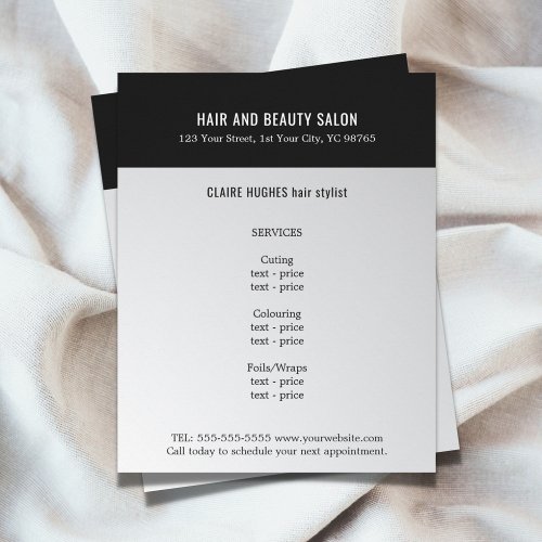 Elegant Dark Faux Silver Black Beauty Salon Flyer