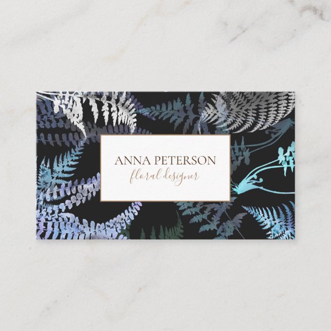 Elegant Dark Fern Leaves Botanical Business Card (Front)