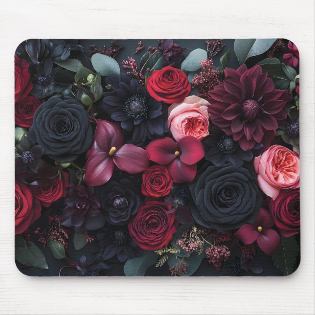 Elegant Dark Floral Arrangement Featuring Roses  Mouse Pad (Front)