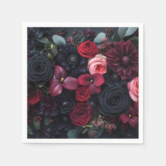 Elegant Dark Floral Arrangement Featuring Roses  Napkins (Front)