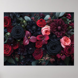 Elegant Dark Floral Arrangement Featuring Roses Poster