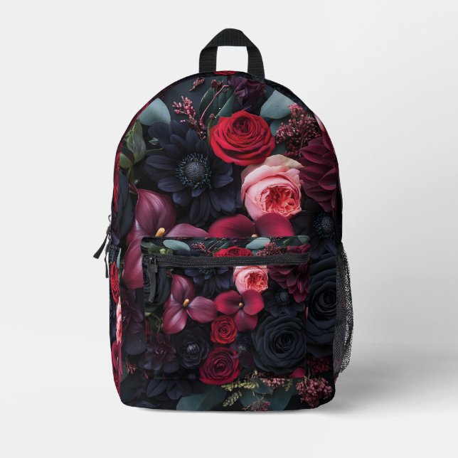 Elegant Dark Floral Arrangement Featuring Roses  Printed Backpack (Front)