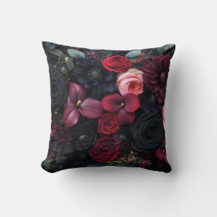 Elegant Dark Floral Arrangement Featuring Roses  Throw Pillow