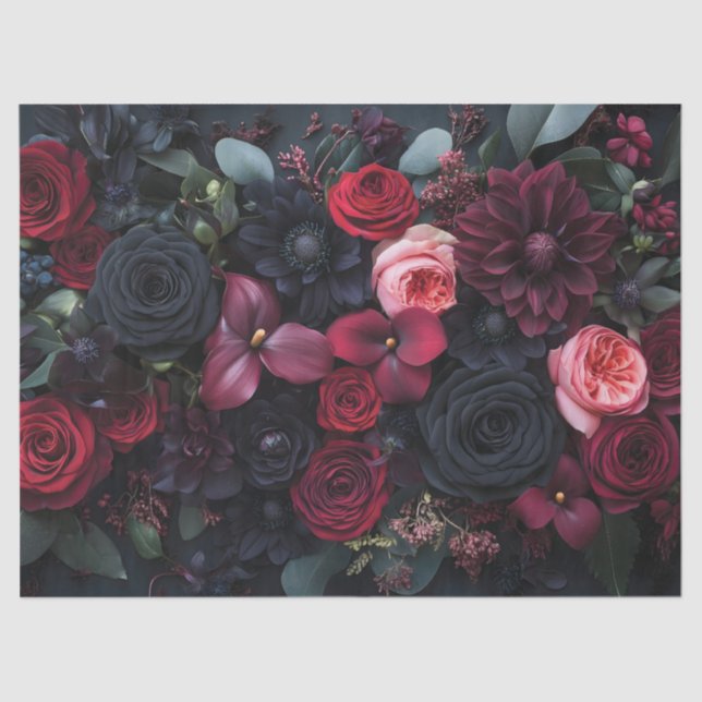 Elegant Dark Floral Arrangement Featuring Roses  Tissue Paper (Front)