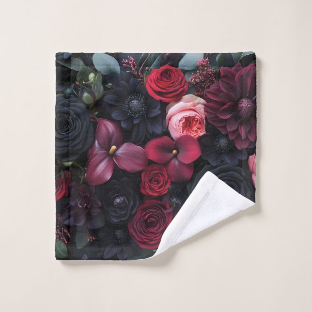Elegant Dark Floral Arrangement Featuring Roses  Wash Cloth (Wash Cloth)