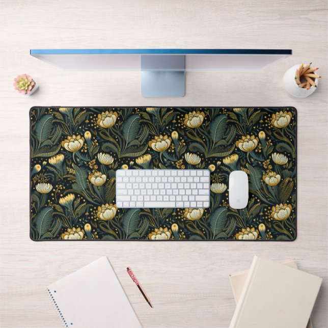 Elegant Dark Floral Art Nouveau Pattern Desk Mat (Office 1)
