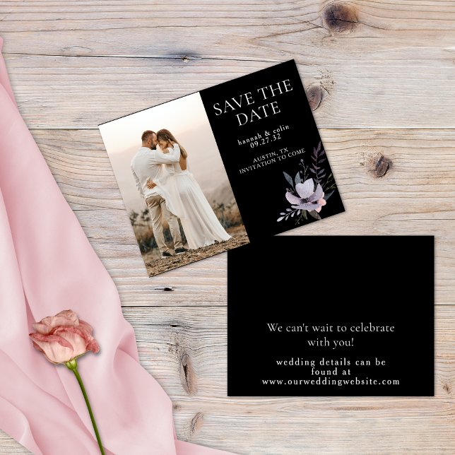 Elegant Dark Floral Black Burgundy Save the Date (Creator Uploaded)