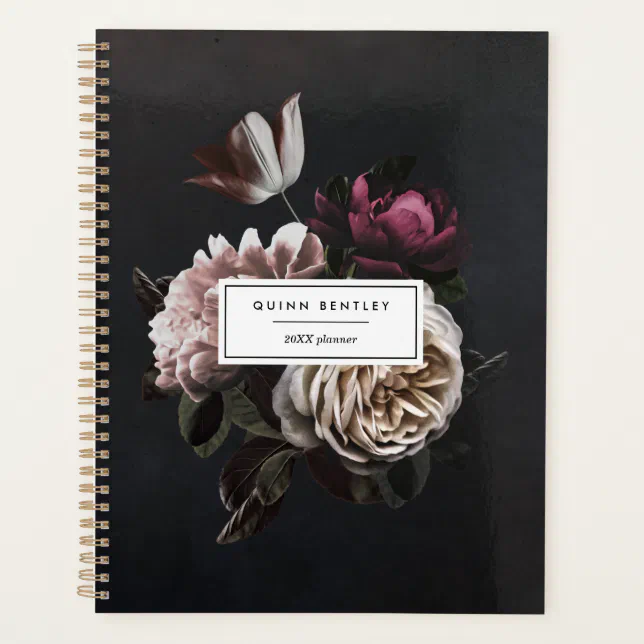 Elegant Dark Floral Bouquet | Personalized Planner | Zazzle