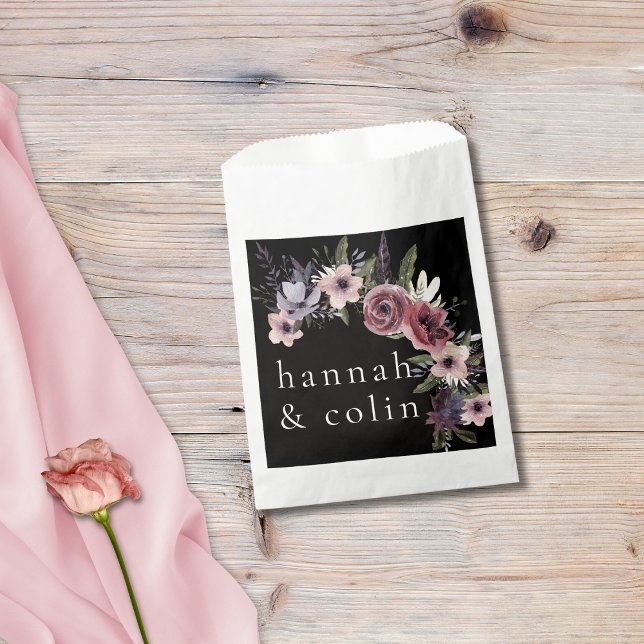 Elegant Dark Floral Cascade Black Burgundy Favor Bag (Creator Uploaded)