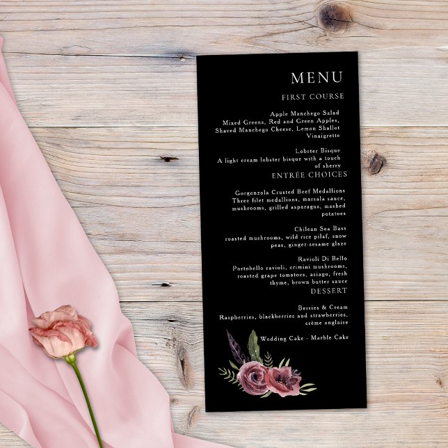 Elegant Dark Floral Cascade Black Burgundy Menu (Creator Uploaded)