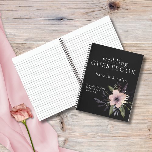 Elegant Dark Floral Cascade Black Burgundy Notebook