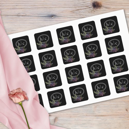 Elegant Dark Floral Cascade Black Burgundy Square Sticker