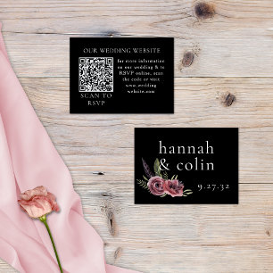 Elegant Dark Floral Cascade Black Burgundy Web QR Enclosure Card