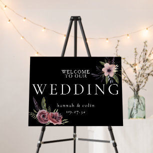 Elegant Dark Floral Cascade Black Burgundy Welcome Foam Board