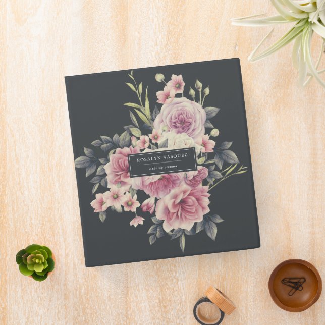 Elegant Dark Floral Custom 3 Ring Binder (In Situ)