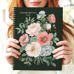 Elegant Dark Floral Custom Name Planner<br><div class="desc">This timeless design features a lush arrangement of watercolor florals in soft pink, coral, and cream hues, set against a deep green background. The personalized name and year add a refined touch, making it perfect for professionals, students, or anyone who loves classic botanical art. Ideal for organizing daily tasks, journaling,...</div>