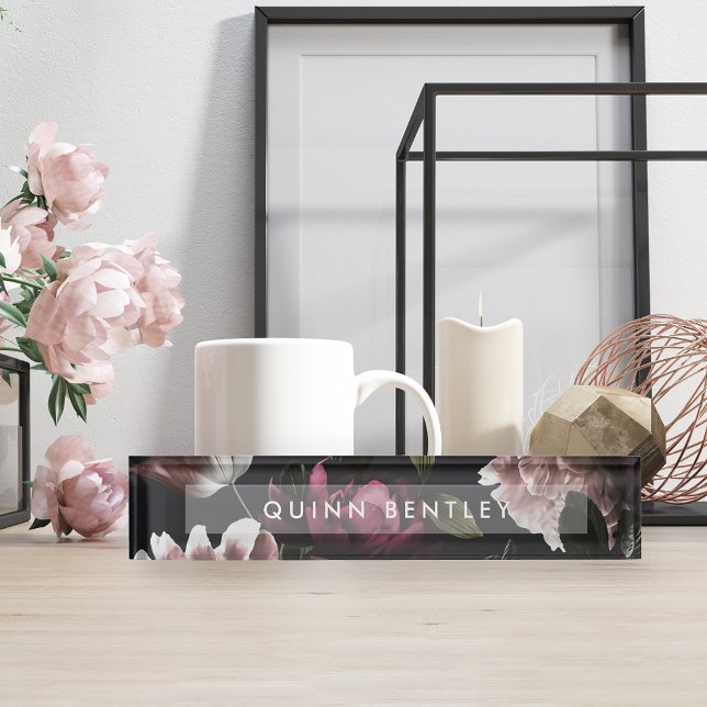 Elegant Dark Floral Desk Name Plate (Creator Uploaded)