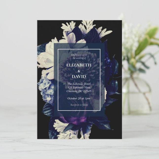 Elegant Dark Floral Gothic Wedding Invitation (Standing Front)
