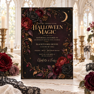 Elegant Dark Floral Halloween Magic Invitation