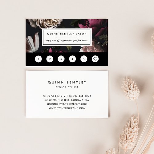 Elegant Dark Floral Loyalty Card