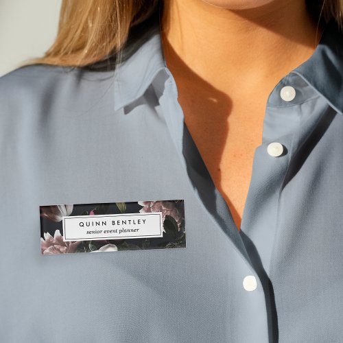 Elegant Dark Floral Name Tag