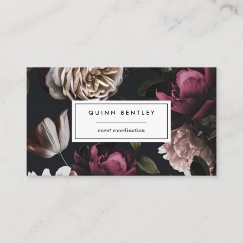 Elegant Dark Floral on Black Business Card Elegant Dark Floral on Black Business Card
