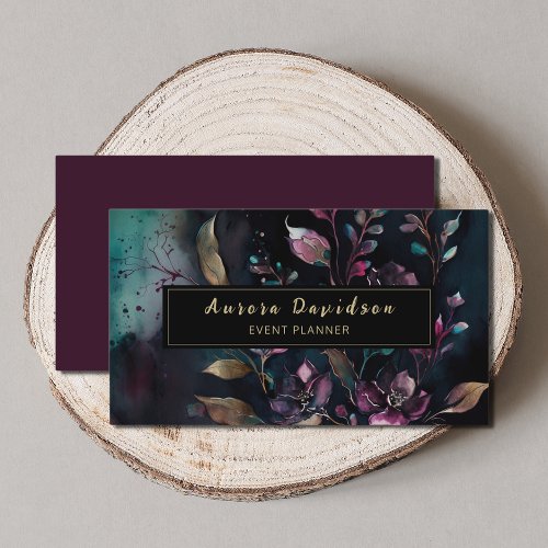 Elegant Dark Floral on Black Business Card
