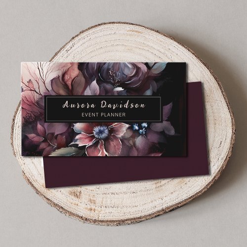 Elegant Dark Floral on Black Business Card