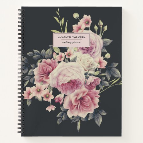 Elegant Dark Floral on Black Personalized Journal