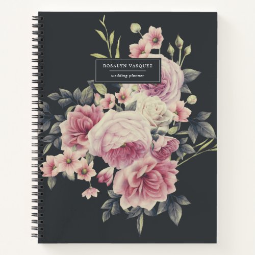 Elegant Dark Floral on Black Personalized Journal