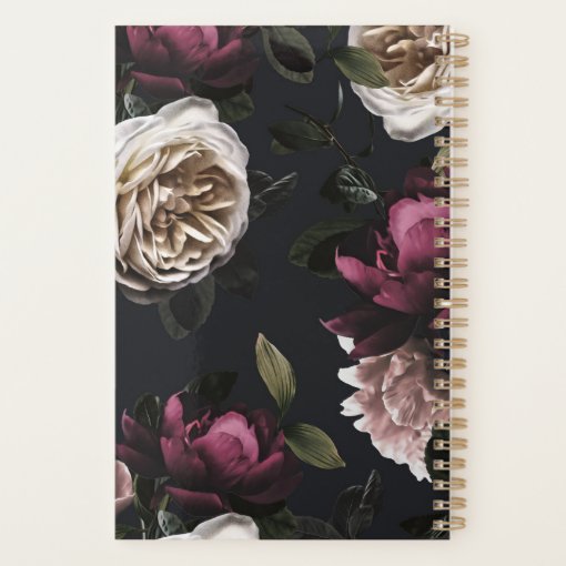 Elegant Dark Floral on Black | Personalized Planner | Zazzle