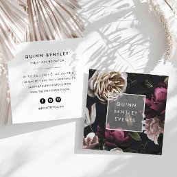 Elegant Dark Floral on Black | Square Business Card