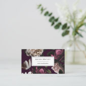 Elegant Dark Floral on Plum Business Card (Standing Front)