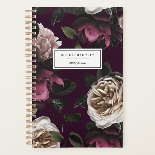 Elegant Dark Floral on Plum  Personalized Planner