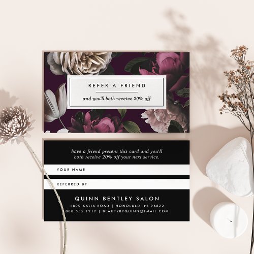 Elegant Dark Floral on Plum Referral Card