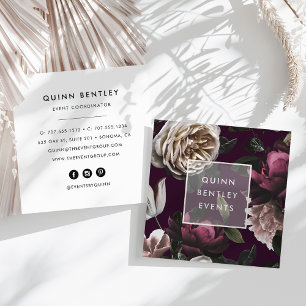 Elegant Dark Floral on Plum Square Business Card