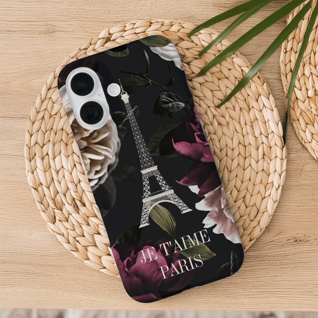 Elegant Dark Floral Paris Eiffel Tower Case-Mate iPhone Case (Creator Uploaded)