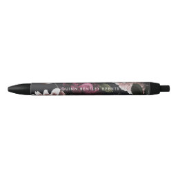 Elegant Dark Floral Personalized Black Ink Pen