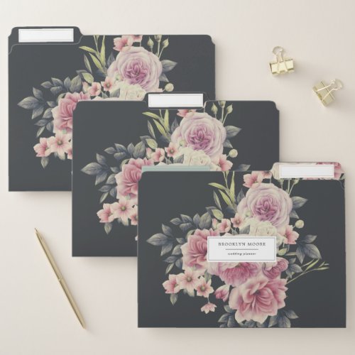 Elegant Dark Floral Personalized File Folder