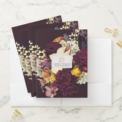 Elegant Dark Floral Personalized Pocket Folder