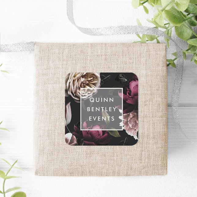 Elegant Dark Floral Personalized Square Sticker (Creator Uploaded)