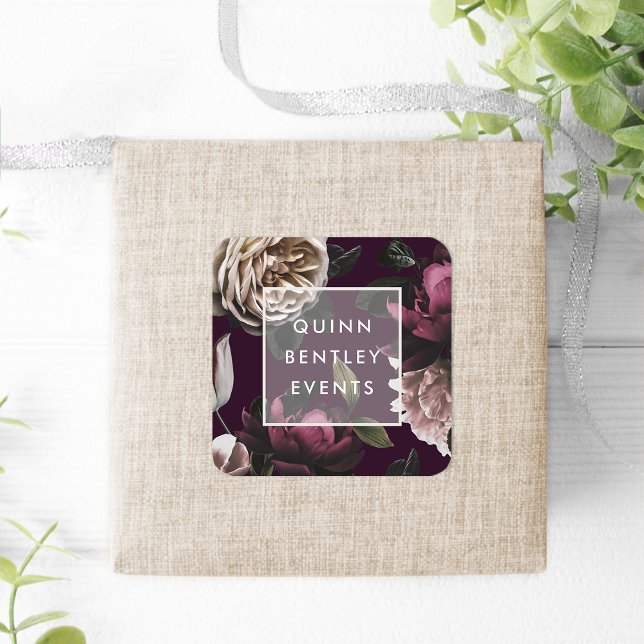 Elegant Dark Floral Personalized Square Sticker (Creator Uploaded)