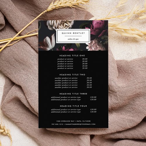 Elegant Dark Floral Pricing  Services Flyer