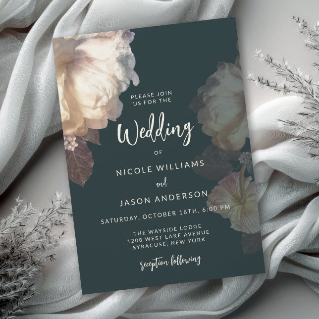 Elegant Dark Floral Romantic Wedding Invitation (Creator Uploaded)