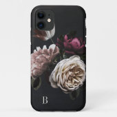 Elegant Dark Floral Rose Monogram Case-Mate iPhone Case (Back)