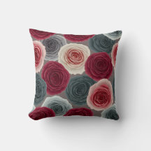 Elegant Dark Floral Rose Pattern Throw Pillow