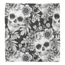 Elegant Dark Floral Skulls on Black Bandana Elegant Dark Floral Skulls on Black Bandana